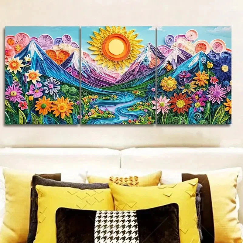 3-Piece Sun Rises from Mountain Wall Art Set - 50x70cm Framed Canvas Prints | High Quality Australian Made | Ready to Hang | Perfect for Living Room, Bedroom & Office Decor