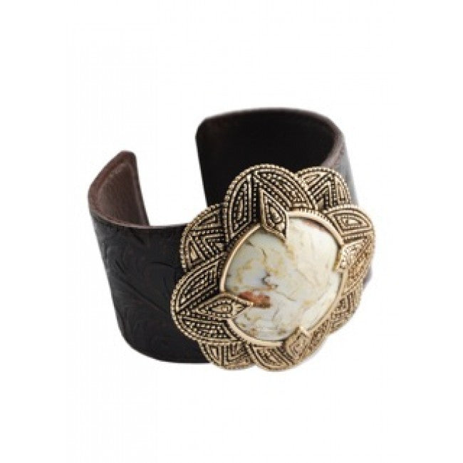 Barse African Opal & Bronze Leather Cuff Bracelet - Handmade Boho Jewelry for Women - Perfect for Festivals, Weddings & Everyday Wear