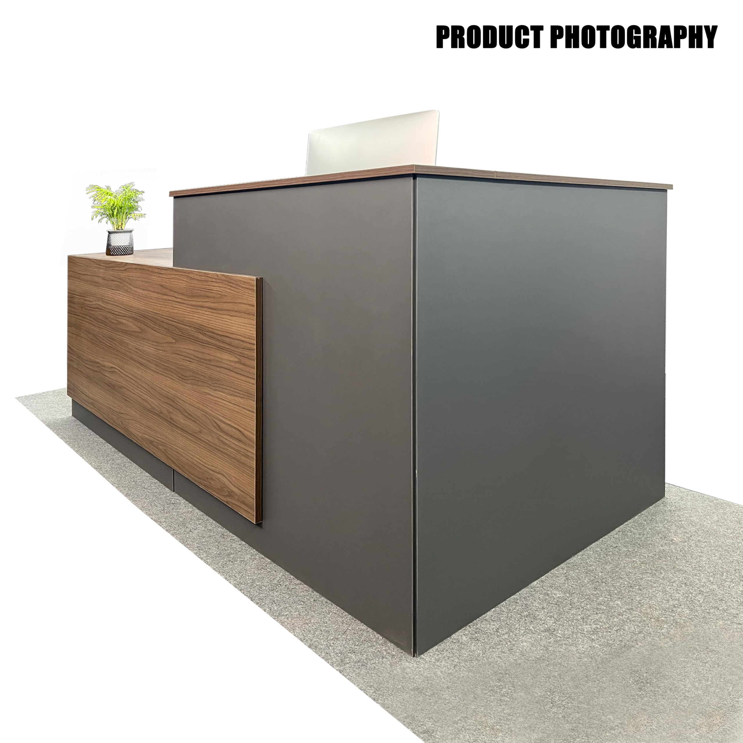 Minimalist L-Shaped Reception Desk with Counter & Drawers - 94.5