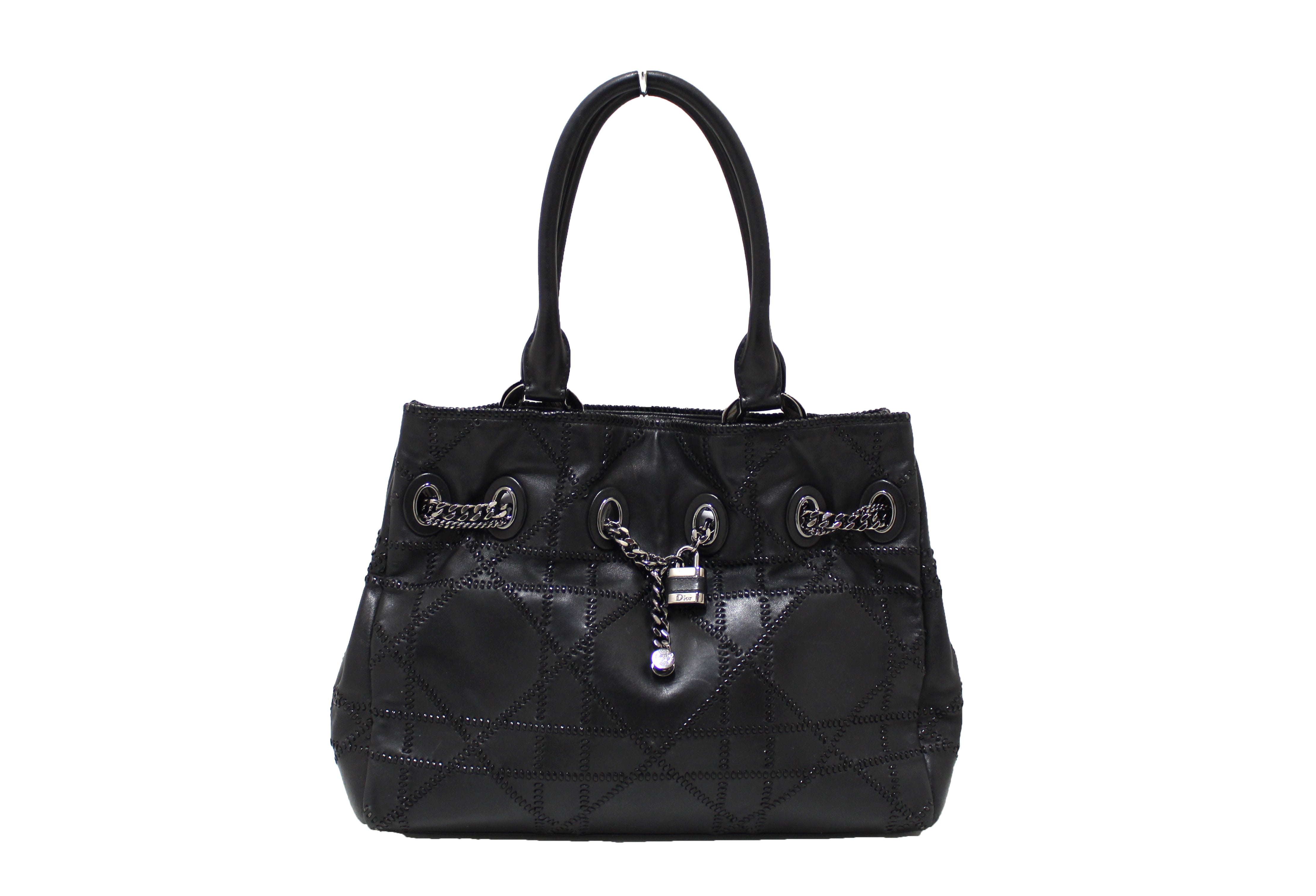 Authentic Christian Dior Black Leather Chri Chri Shoulder Tote Bag for Women - Luxurious Designer Handbag Perfect for Work, Travel & Evening Events