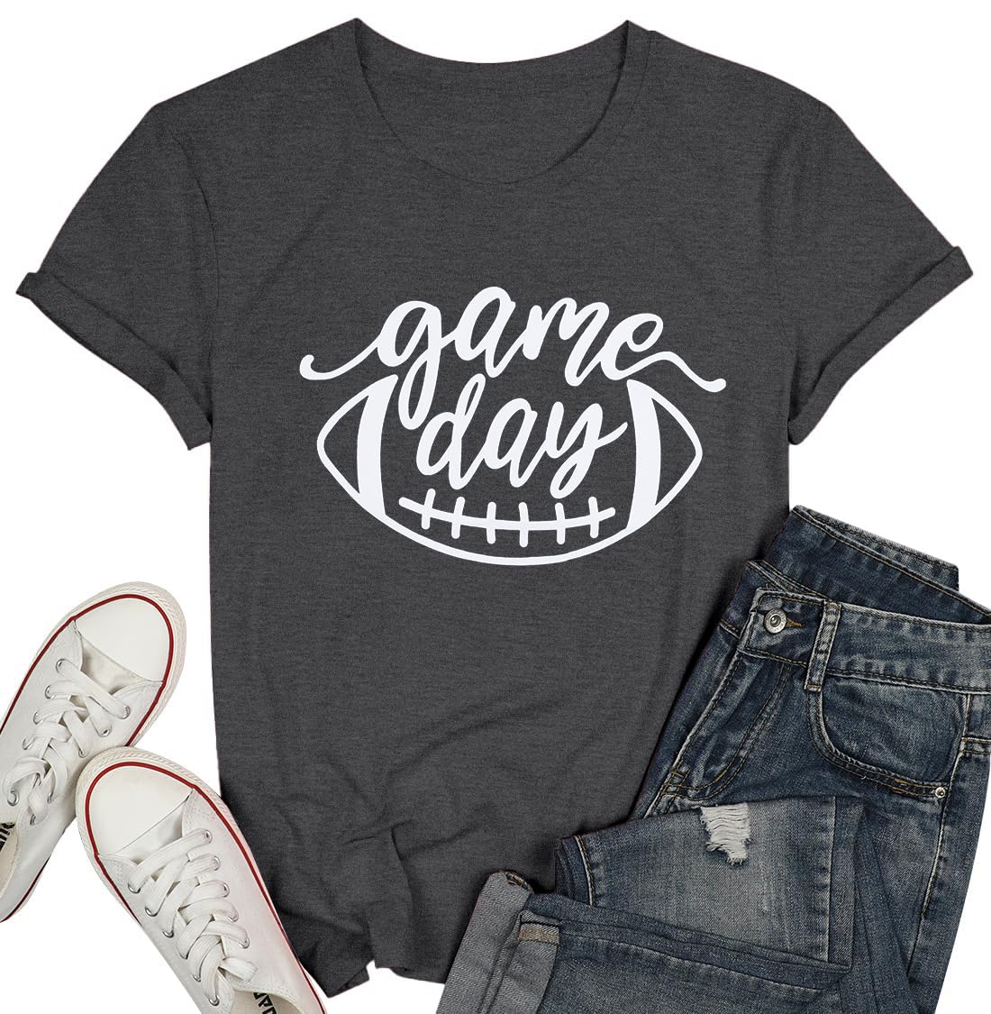 Women's Cute Football Graphic Tee - Funny Game Day T-Shirt for Women - Casual Short Sleeve Top - Perfect for NFL Sundays, Tailgating & Football Fan Gifts