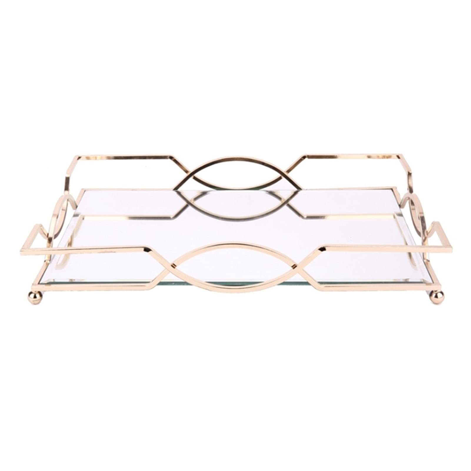 WSNDY Gold Decorative Tray - Elegant Mirror Glass Serving Plate for Fruits & Candy | Modern Minimalist Home Decor for Living Room, Dining Table & Coffee Table Centerpiece