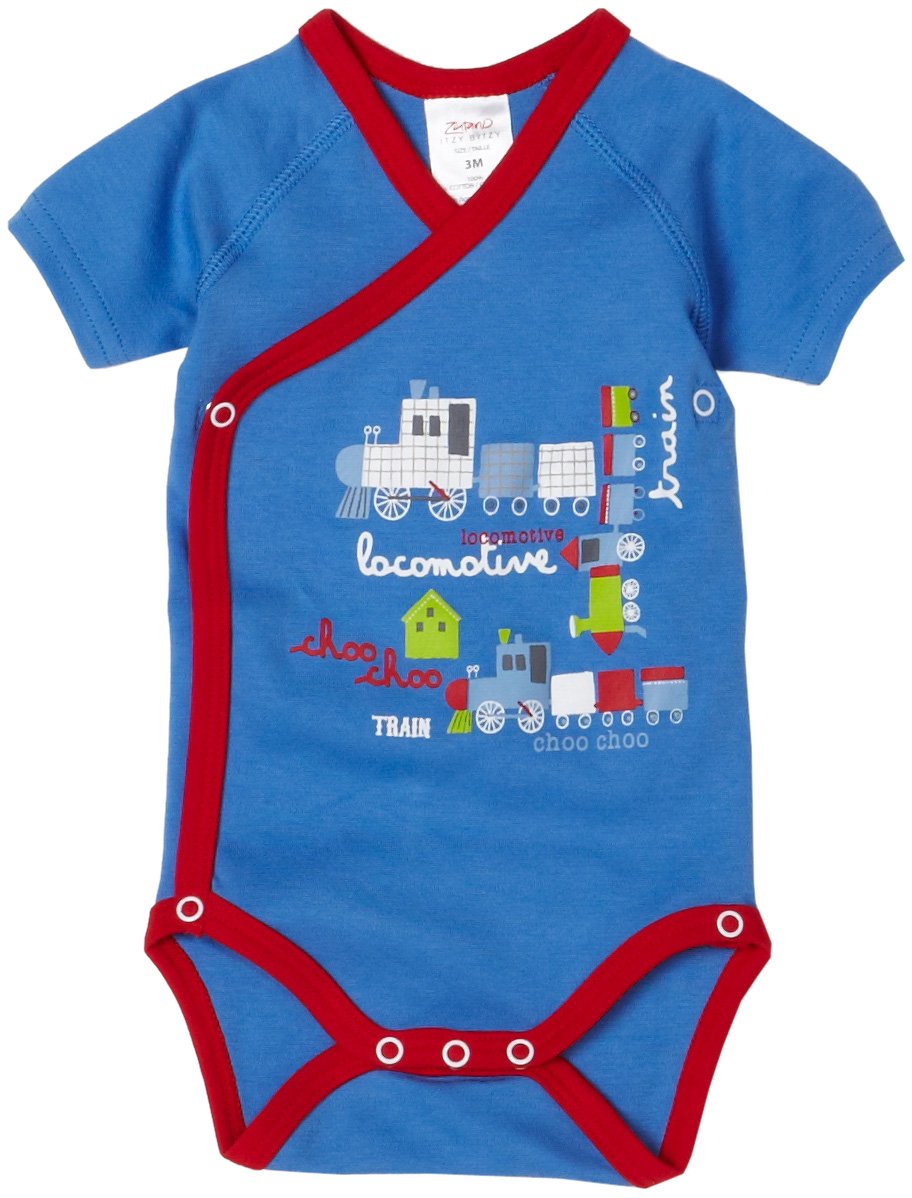 ZUTANO Baby Boys & Girls Locomotive Print Short Sleeve Wrap Bodysuit - Soft Cotton Onesie for Newborns & Infants - Perfect for Playtime, Daycare & Family Outings