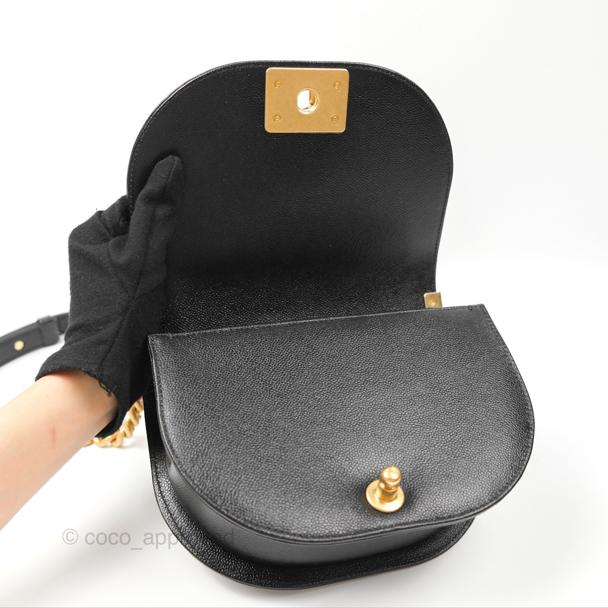 Chanel Boy Messenger Bag Black Caviar Leather with Aged Gold Hardware - Luxury Crossbody Bag for Women, Perfect for Work, Travel and Everyday Use