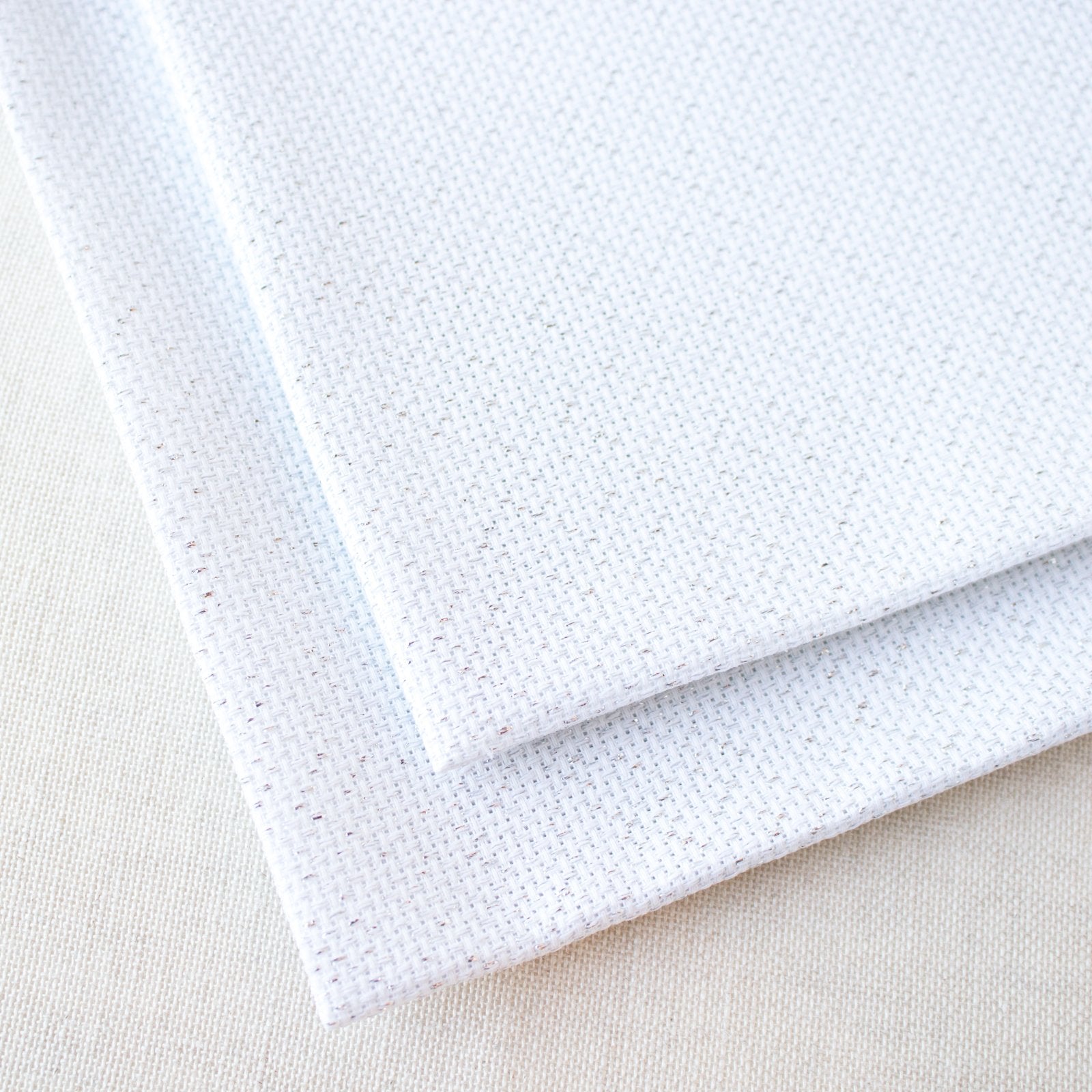 Premium White & Silver Metallic Aida Cross Stitch Fabric - 14 Count Evenweave for Embroidery Projects, DIY Crafts, and Home Decor