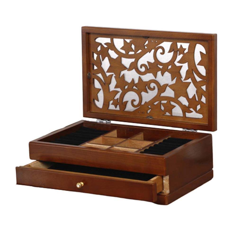 Cuteam Jewelry Box - 2/4 Layer Vintage Wooden Drawer Organizer for Rings, Earrings & Makeup | Perfect for Bedroom Vanity, Travel & Gift Giving