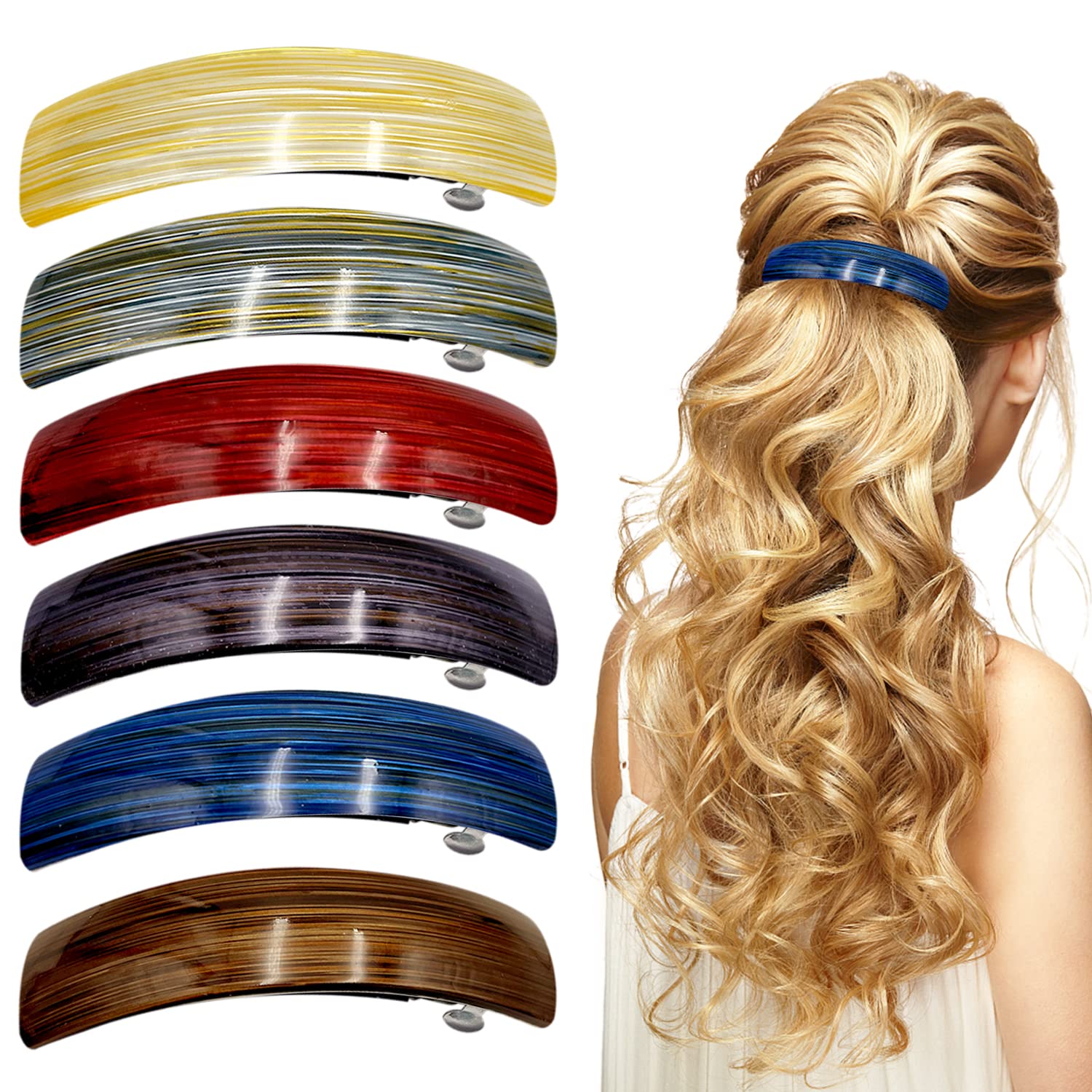 Retro Automatic Hair Clips for Women - 6 Pack Leopard Print Barrettes (9.2 x 2.3cm) - Fashion Hair Accessories for Daily Styling, Work & Parties