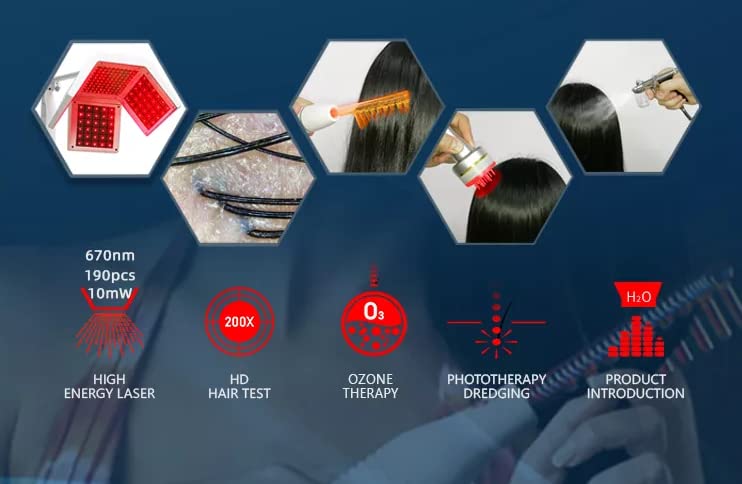5 in 1 Multifunctional Hair Regrowth System for Men & Women - Anti Hair Loss Treatment with Laser Comb & Essential Oils - Stimulates Growth for Thinning Hair (Perfect for Home Use & Salon Treatments)