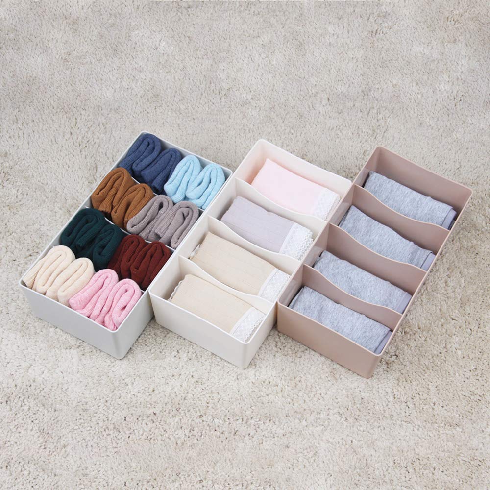 Lunmore 4 Grid Drawer Organizer Divider - Set of 3, Closet Storage Box for Socks, Underwear & Ties | Space-Saving Cabinet Organizer for Bedroom, Dresser & Wardrobe Organization