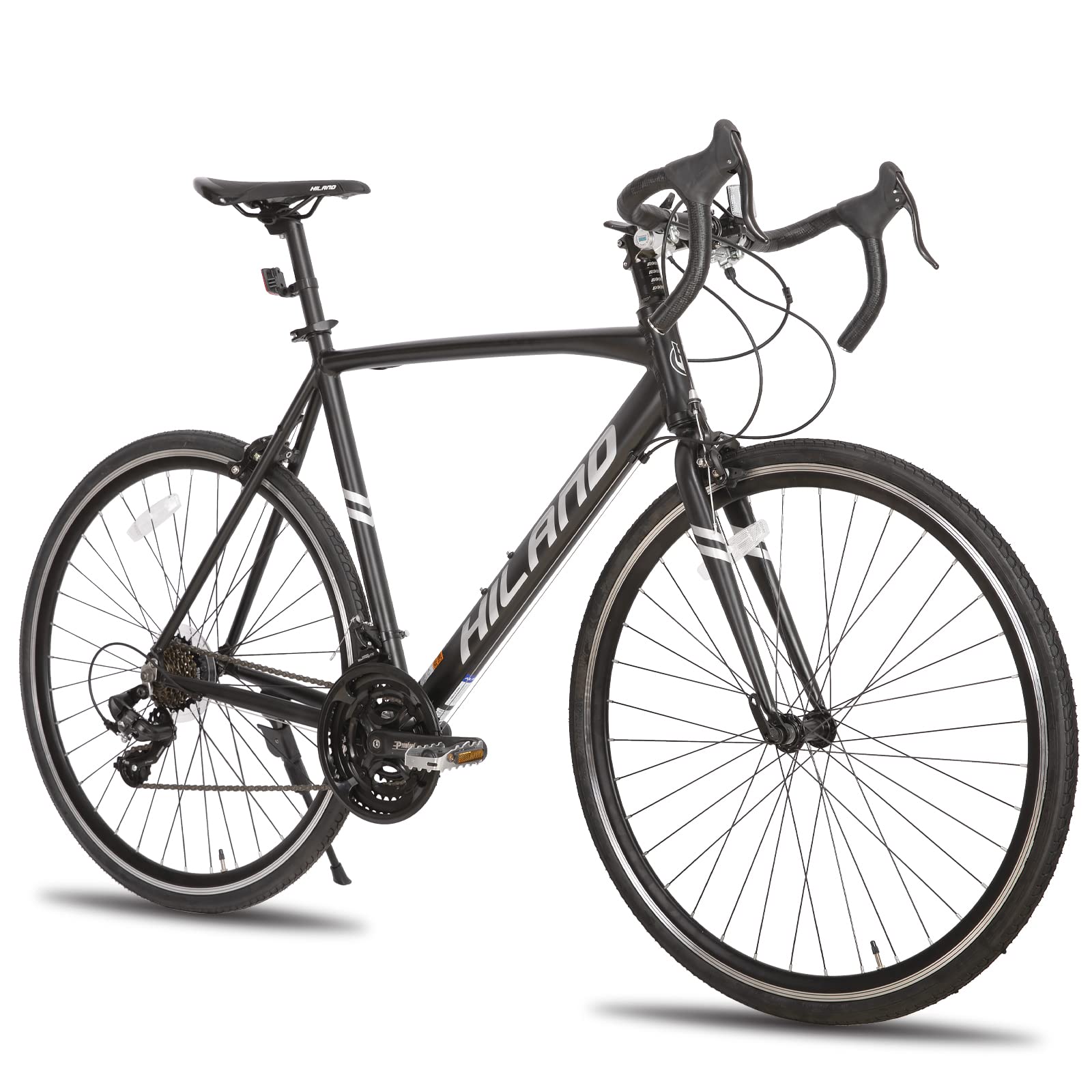 Hiland 21-Speed Road Racing Bike - Shimano Drive Train, 700c Wheels, Lightweight Aluminum Alloy Frame - Commuter & Fitness Bicycle for Men & Women (Black) | Perfect for Urban Commuting, Road Cycling & Outdoor Exercise