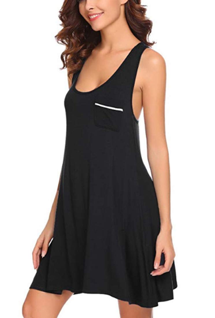 Women's Casual Sleeveless Swing Dress with Pockets - Crew Neck Tunic Tank Top for Summer (Black, Small) | Perfect for Beach, Vacation & Everyday Wear