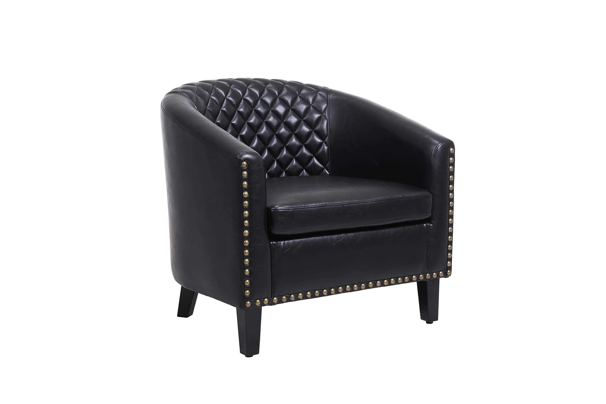 RUNNA Modern PU Leather Accent Barrel Chair - Solid Wood Arm Club Chair with Nailhead Trim for Living Room, Bedroom & Guestroom - Stylish Black Lounge Seating for Home Decor & Relaxation