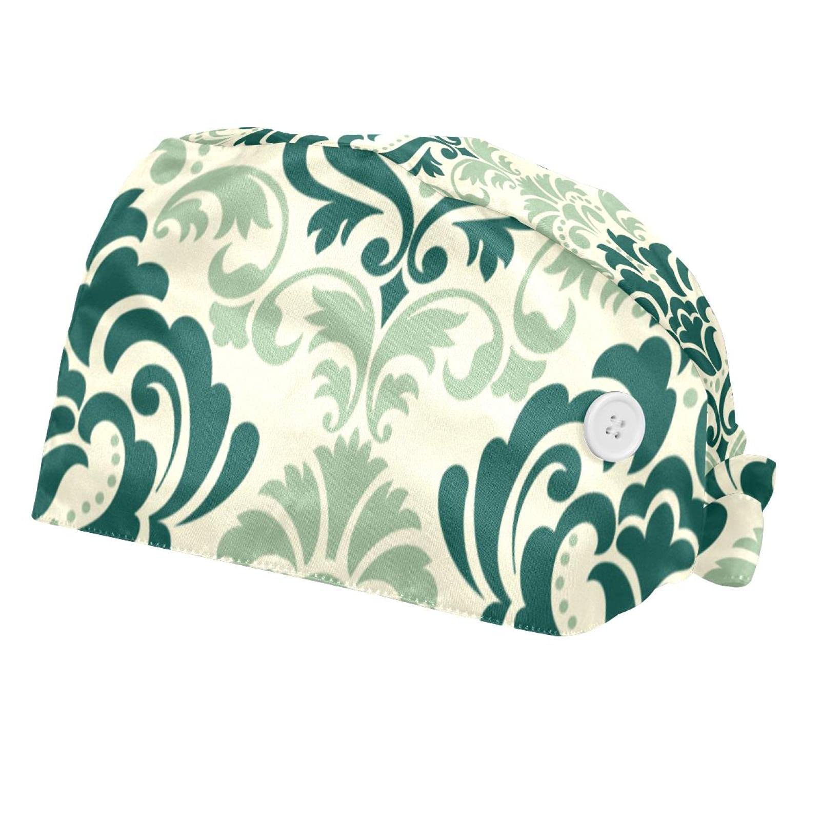 Floral Print Adjustable Bouffant Cap with Sweatband - Unisex Working Hat for Women & Men - Perfect for Nurses, Chefs, and Hair Stylists