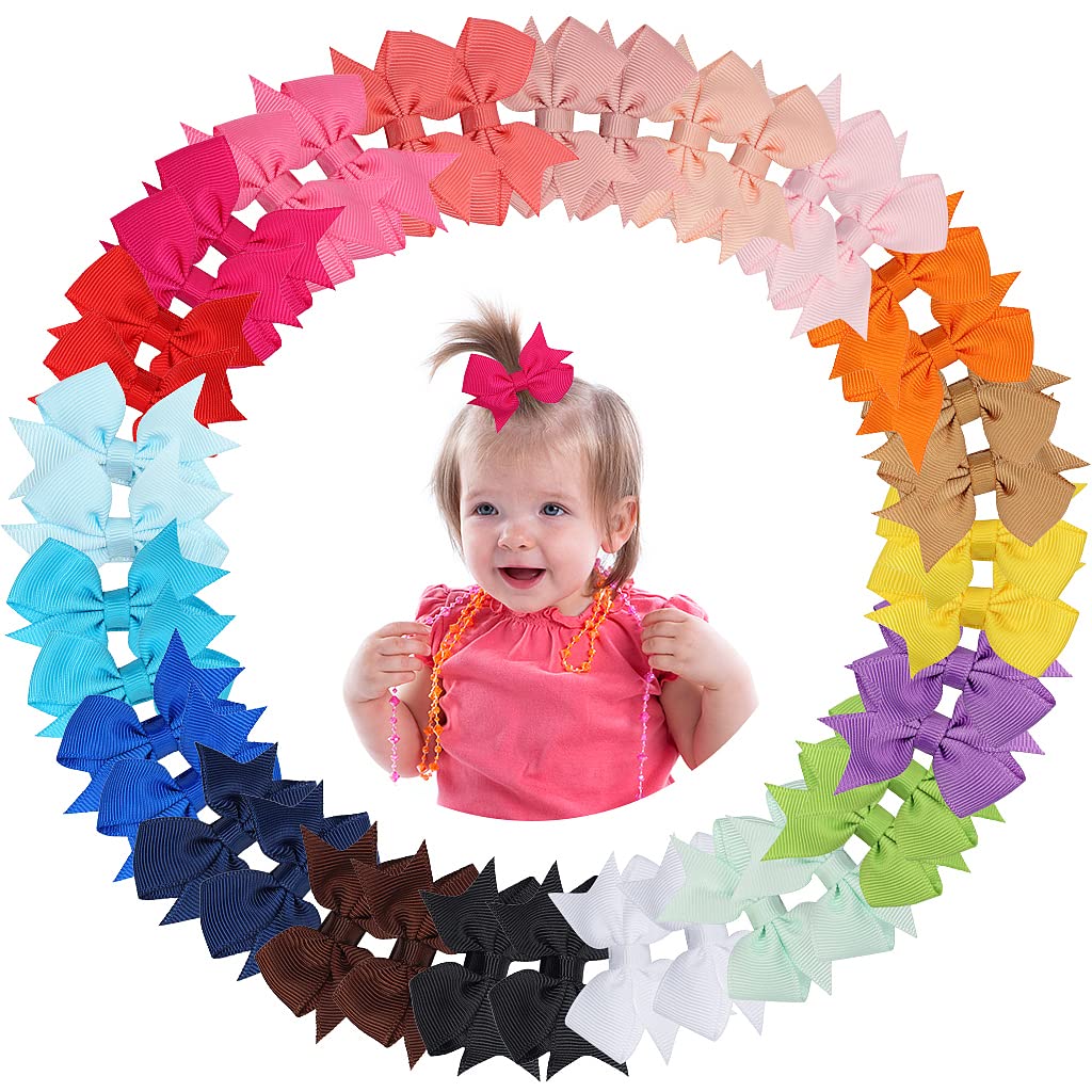 40Pcs Baby Hair Clips Set - 20 Colorful 2 Inch Grosgrain Ribbon Bows with Alligator Clips for Girls, Infants & Toddlers - Perfect for Parties, Daily Wear & Photo Shoots