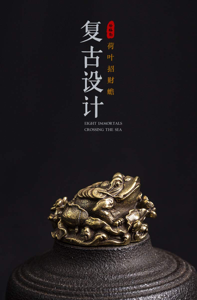 Feng Shui Brass Money Frog Statue - Lucky Three-Legged Toad Figurine for Home Office Decor, Wealth Attraction & Business Success | Perfect Desk Ornament, Tea Table Mascot & Prosperity Charm for Workspace