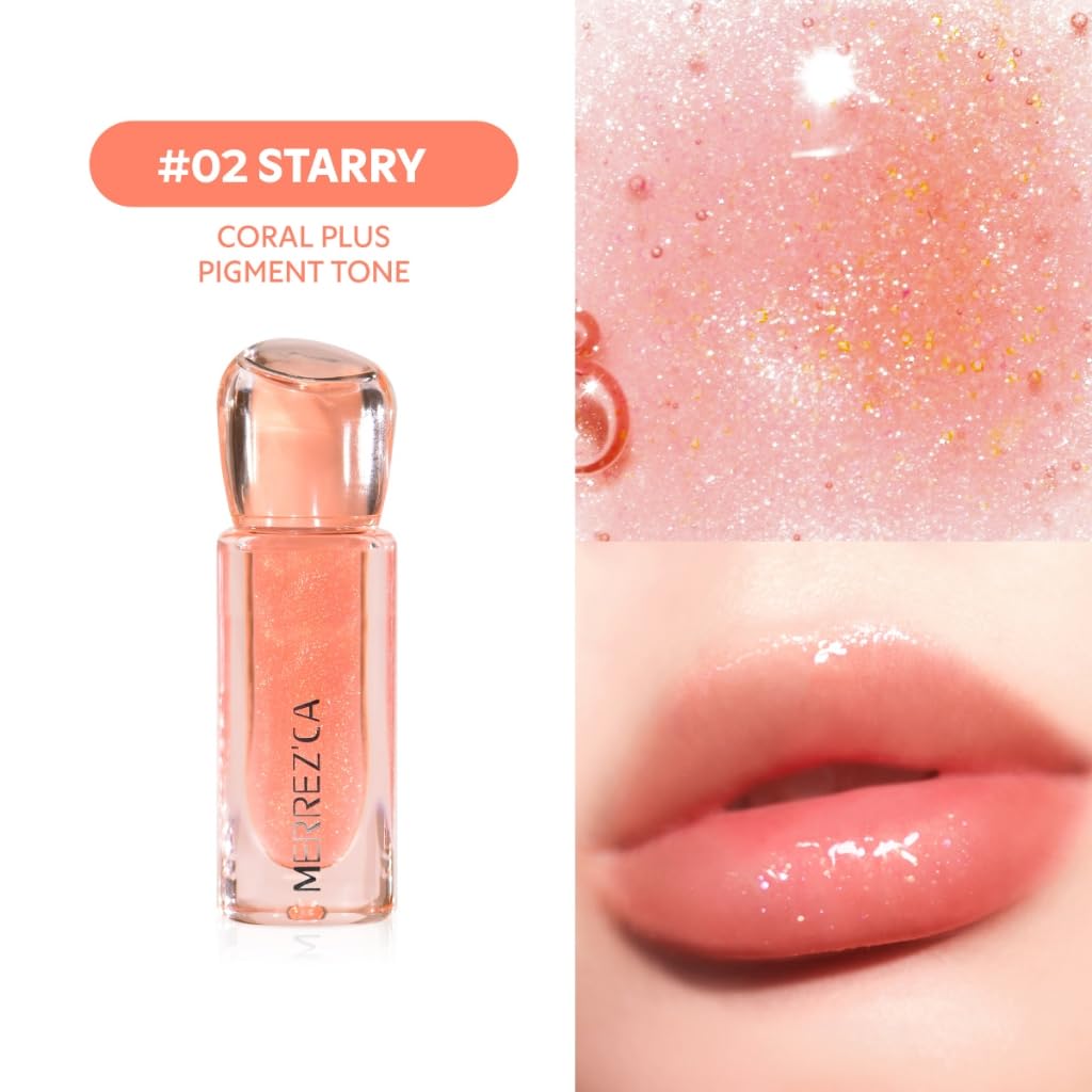 Merrezca Moisture Lip Oil Set of 6 - 4ml/Box Hydrating & Nourishing Korean Lip Gloss Shade #01 Sunrise | Perfect for Daily Lip Care, Makeup Looks & Gift Giving | Free Beauty Gifts Included