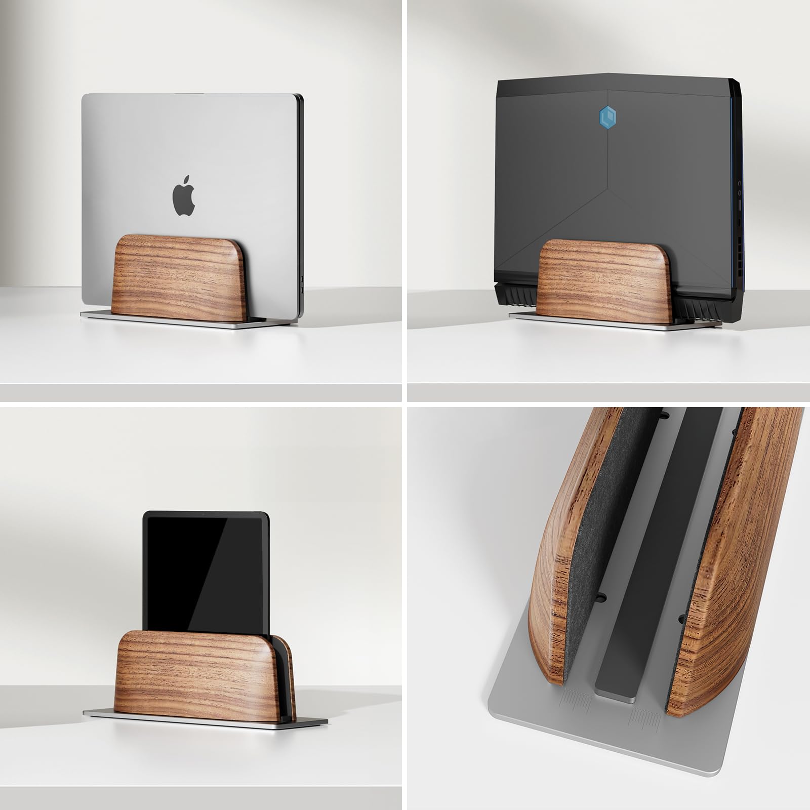 Premium Vertical Laptop Stand for Desk - Black Walnut Wood Laptop Holder Dock for MacBook Pro/Air & All 13-17