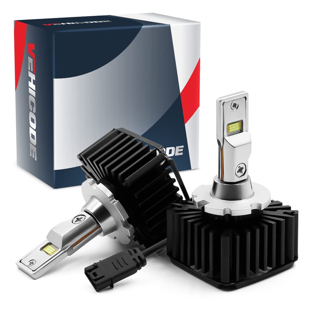 VEHICODE D1S DS1 D1R LED Bulbs 6000K White 70W - Plug and Play HID Replacement with Ballast for D1S D1R DR1 D1C Xenon - CANBus Error Free - Perfect for ATV/UTV Powersports & Off-Road Vehicles - 2 Pack Headlight Upgrade Kit
