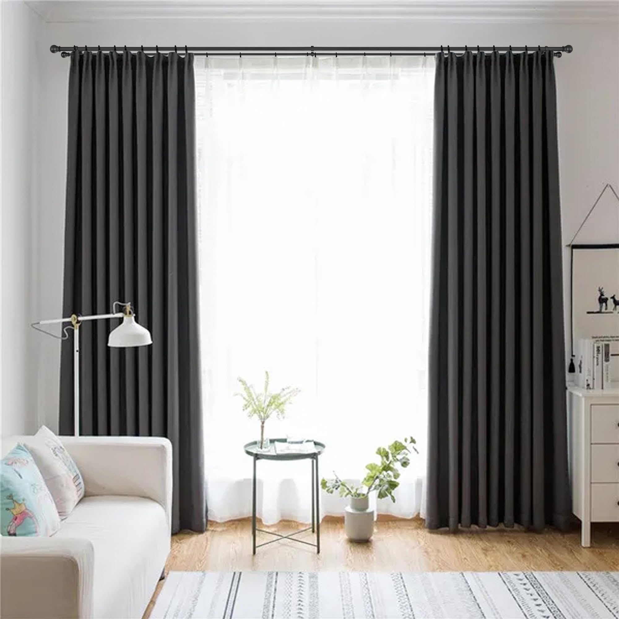 Matte Black Double Curtain Rods 36-72 Inch Adjustable - 1