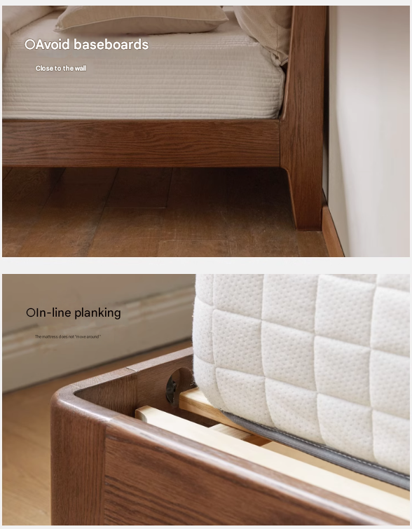 Solid Oak Wood Bed Frame with Soft Fabric Upholstered Headboard - Queen Size, Modern Minimalist Design for Bedroom, Guest Room, or Dorm