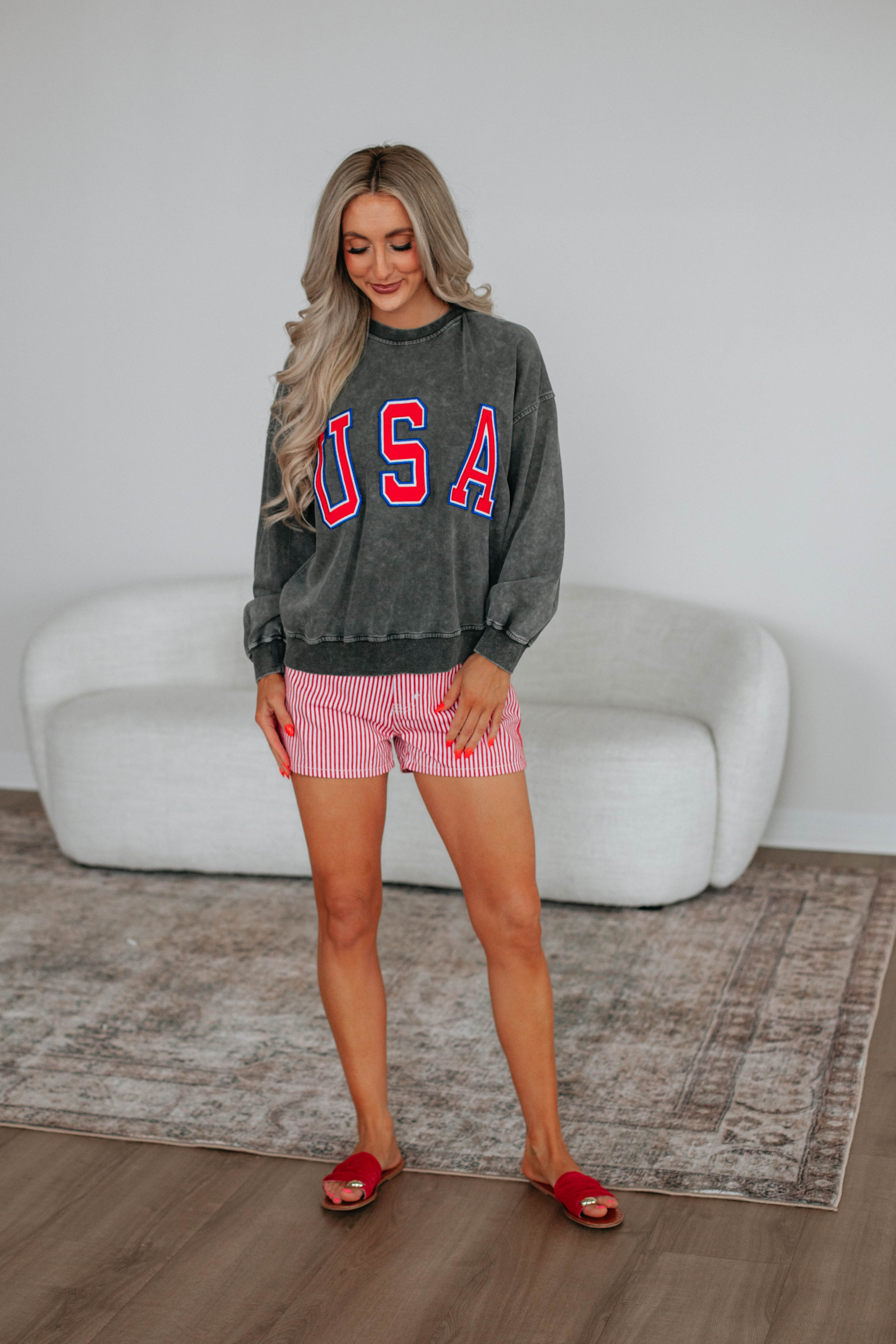 Dempsey Striped Denim Shorts for Women - Trendy Cherry Mix Color - Perfect for Summer Outfits, Beach Vacations & Casual Wear