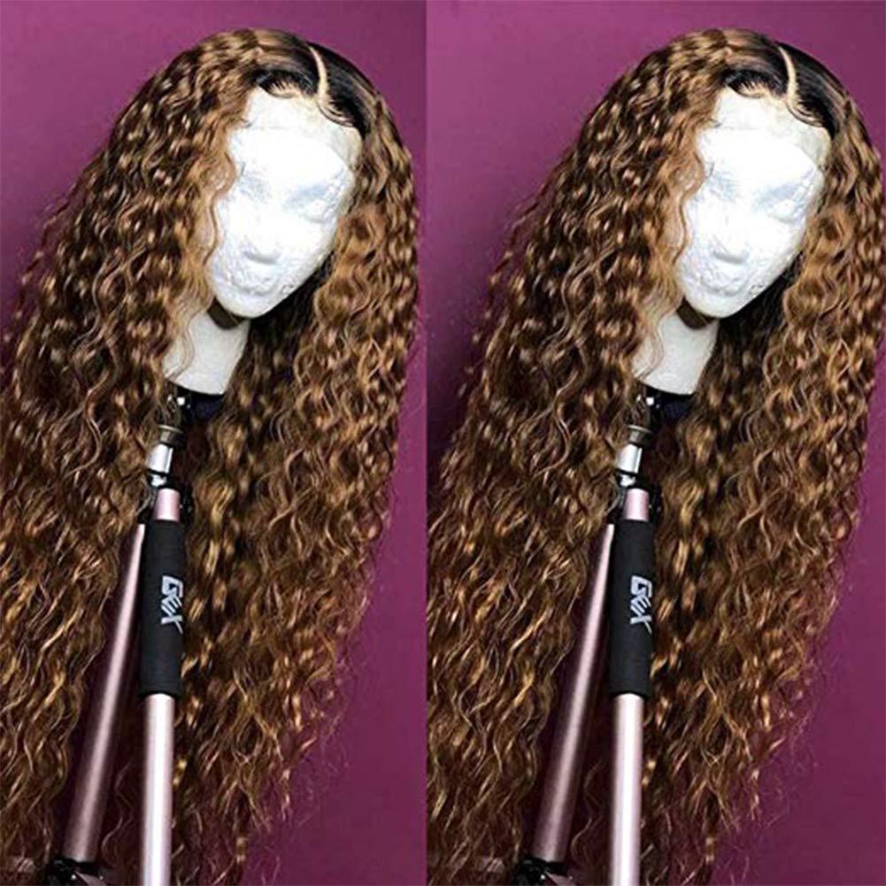 Ombre Blonde Curly Lace Front Human Hair Wigs for Black Women - 130% Density Brazilian Remy Full Lace Wig - Pre Plucked Natural Hairline - 18 Inch 13x6 Lace Front Wig for African American Women - Perfect for Daily Wear, Parties & Special Occasions