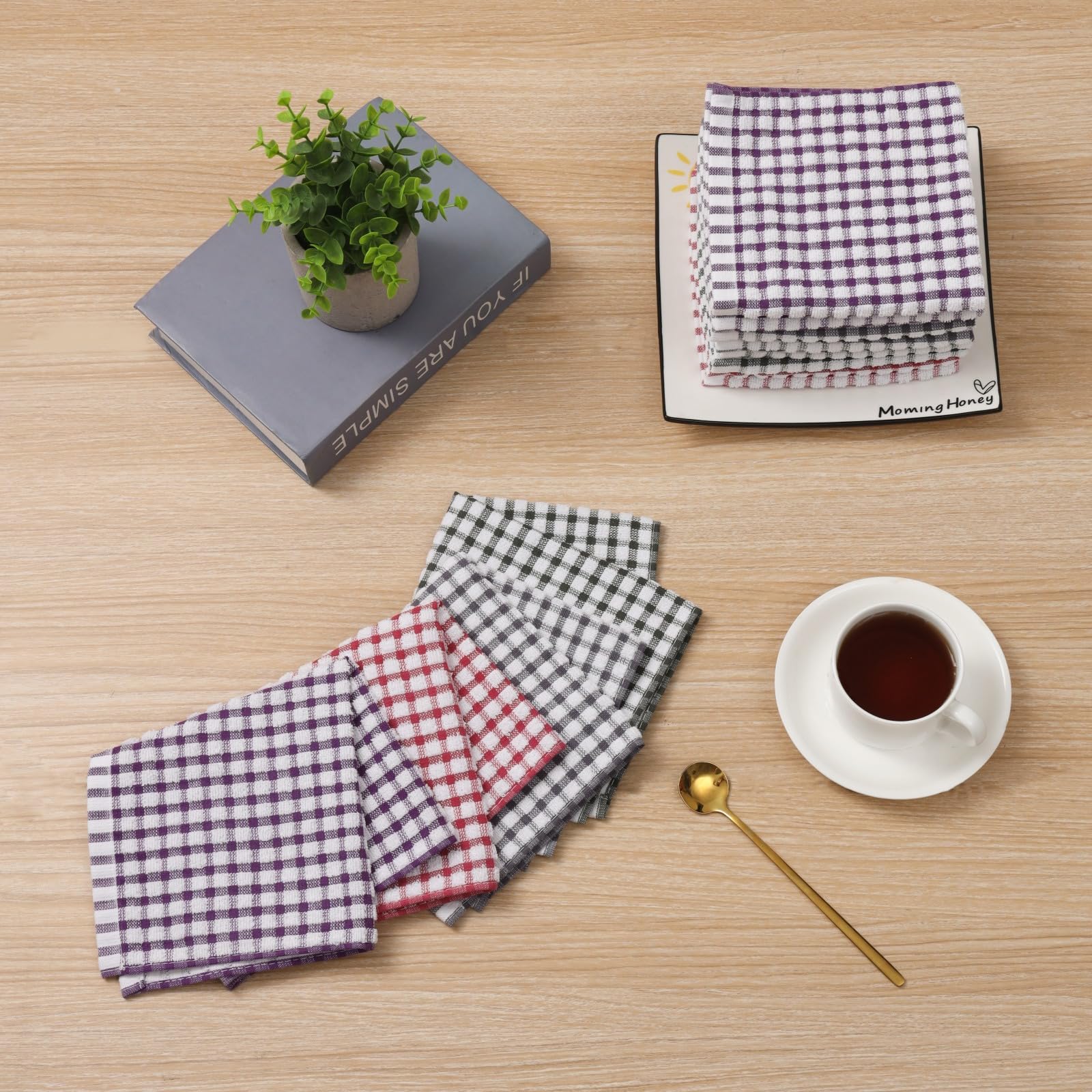 Oeleky 8-Pack 100% Cotton Kitchen Dish Cloths - 12x12 Inch Absorbent & Quick-Drying Dish Rags for Washing Dishes, Cleaning Countertops & Household Chores (Mix-3 Colors)