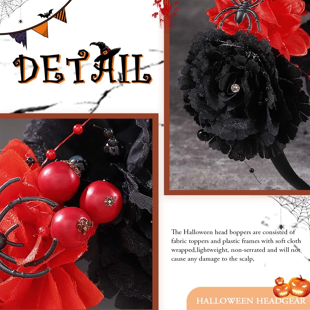 Fashband Black Rose Spider Halloween Headband - Gothic Day of the Dead Hair Crown for Women | Cosplay Accessories & Party Hairstyle Decoration