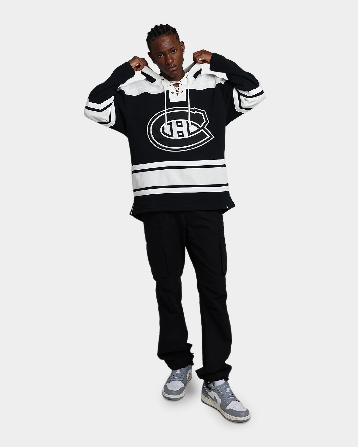 47 Brand Montreal Canadiens Superior Lacer Hoodie - Men's NHL Hockey Pullover Sweatshirt - Jet Black - Perfect for Game Day & Casual Wear