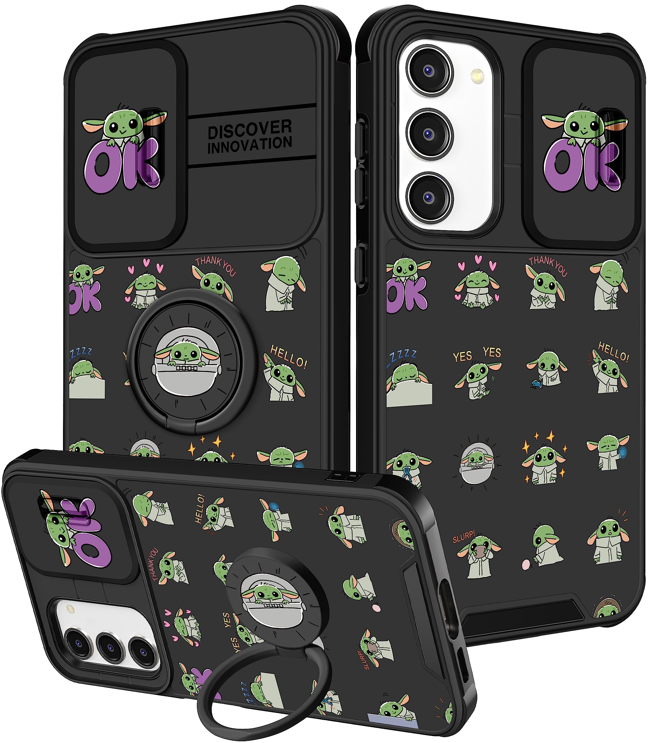 Qerrassa Samsung Galaxy S23 Case - Cute Cartoon Protective Phone Cover for Women with Camera Cover & Ring Stand | Shockproof & Durable Design | Perfect for Daily Use, Travel & Work