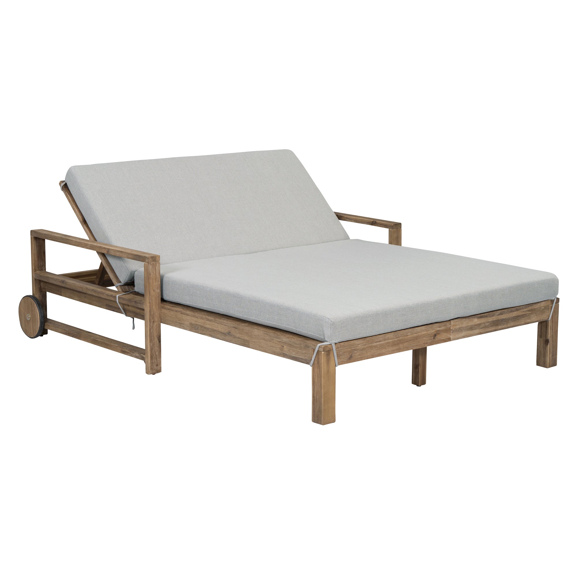 Farmhouse Style Wooden Outdoor Sunbed - 2 Person Daybed for Poolside, Garden & Backyard Relaxation | Weather-Resistant Grey Patio Furniture for Lounging, Sunbathing & Outdoor Entertaining