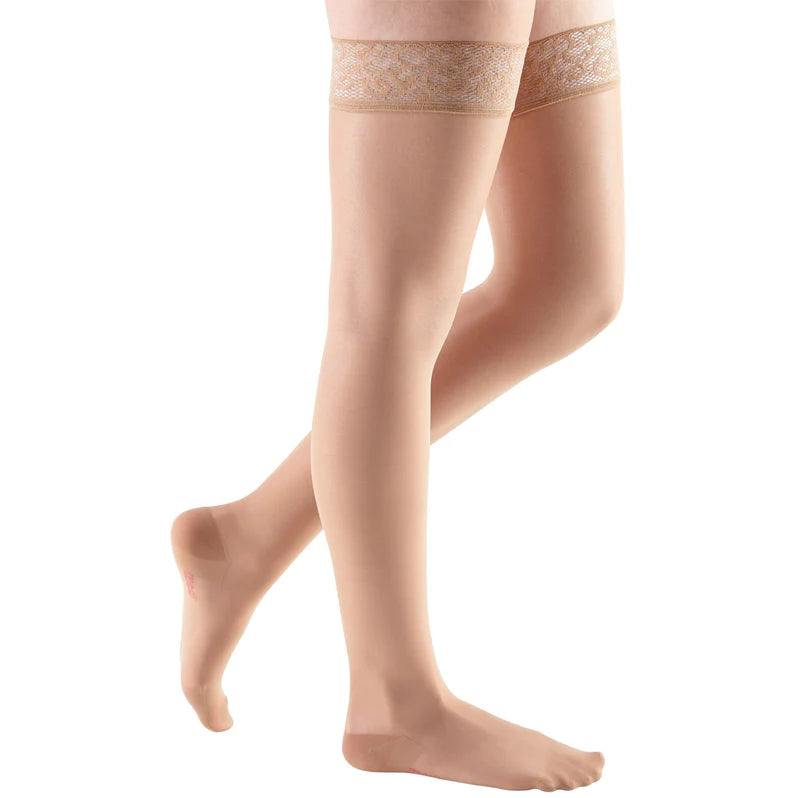 Medi Sheer & Soft 20-30mmHg Closed Toe Thigh High Compression Stockings with Lace Silicone Top Band - Perfect for Varicose Veins, Swelling Relief & All-Day Comfort