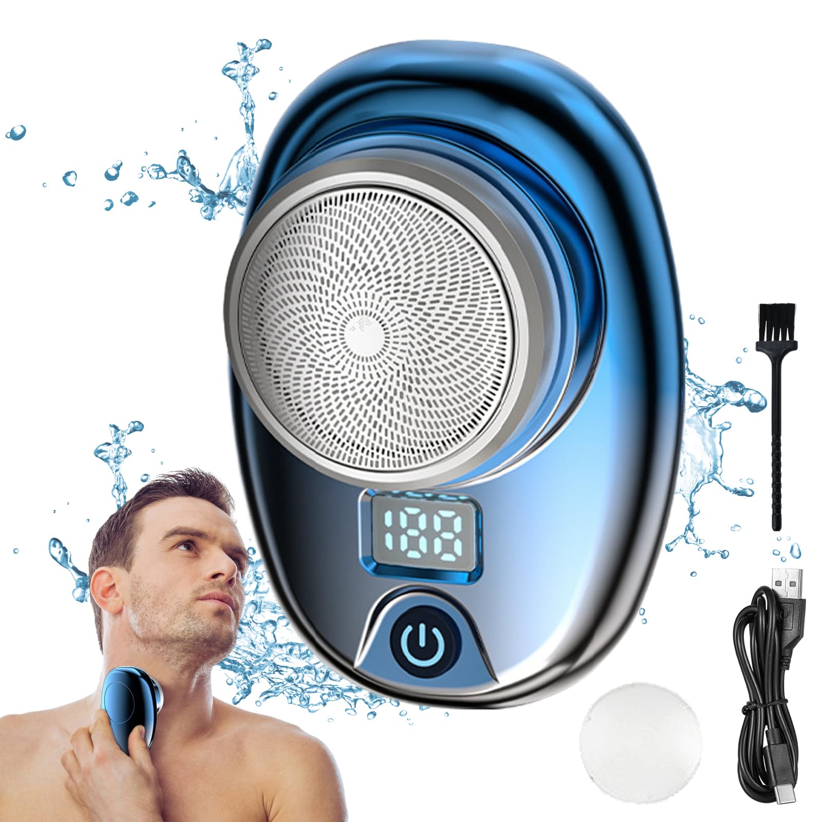 Berbiget Electric Shaver for Men - Waterproof USB Rechargeable Wet/Dry Shaving - Compact Travel & Office Razor - Blue - Perfect for Business Trips, Gym Bags & Daily Grooming Routine