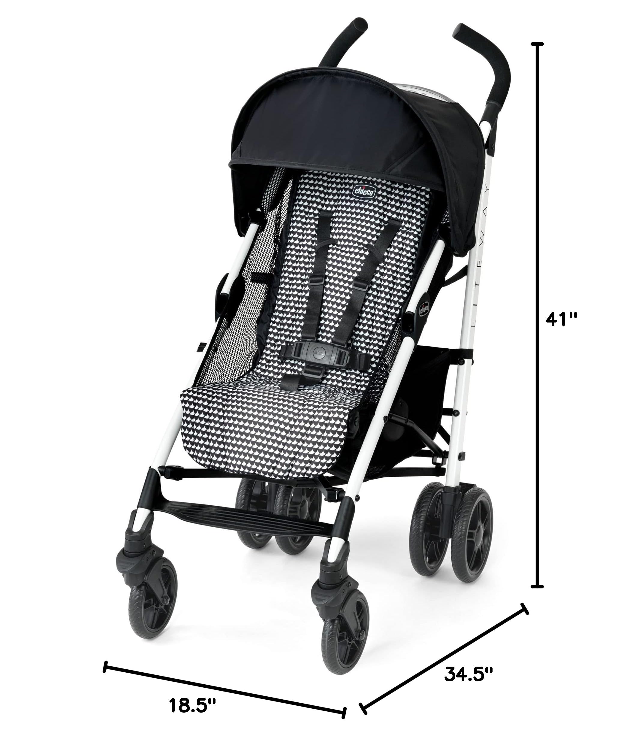 Chicco Liteway Compact Fold Lightweight Stroller for Babies & Toddlers - Aluminum Frame, Adjustable Canopy, Easy One-Hand Fold, Up to 40 lbs | Cosmo/Black/White | Perfect for Travel, Shopping & Everyday Use