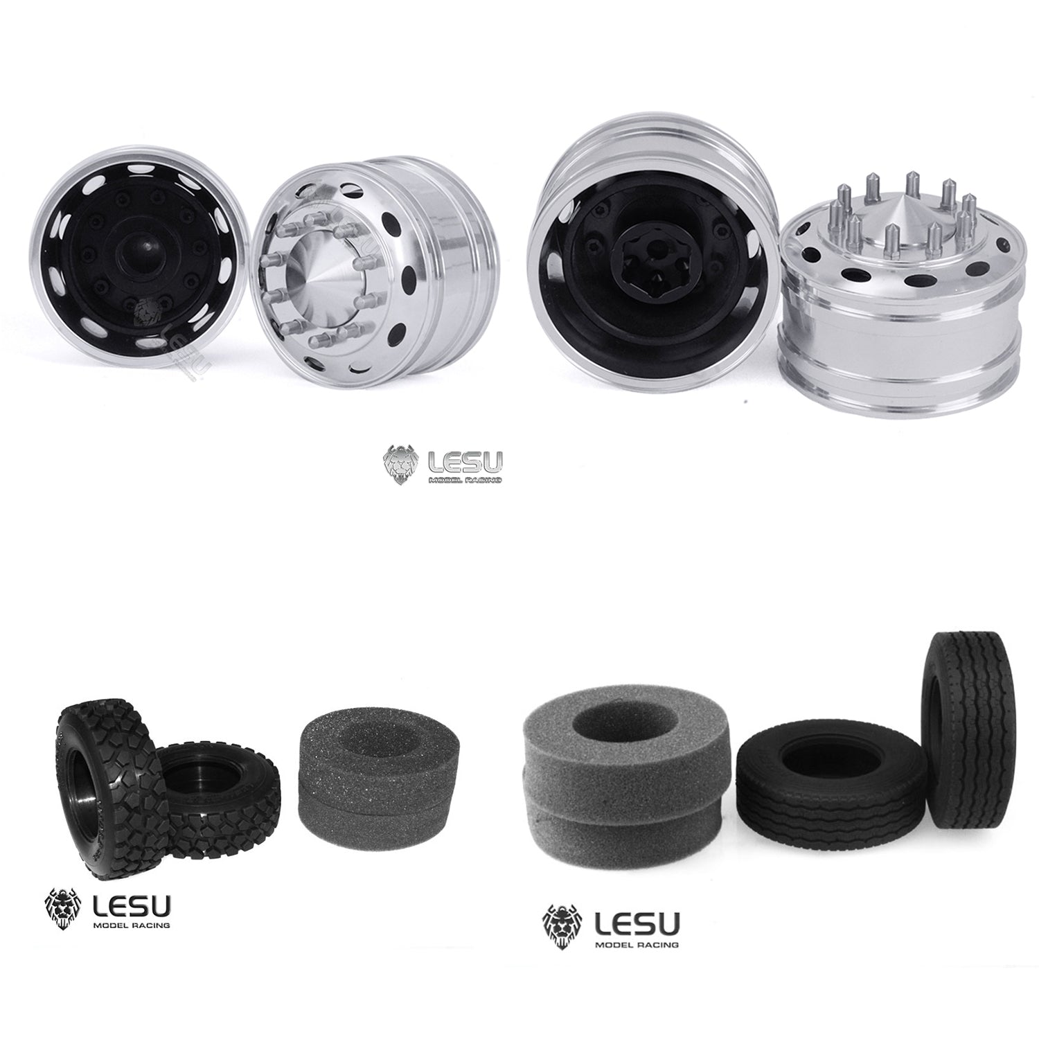 LESU Unpowered/Powered Bearing Hexagon Brake Metal Front Wheel Hub with Rubber Tires - Compatible with 1/14 Tamiya RC Tractor Truck Models - Perfect for RC Vehicle Upgrades, Off-Road Simulation & DIY Repairs