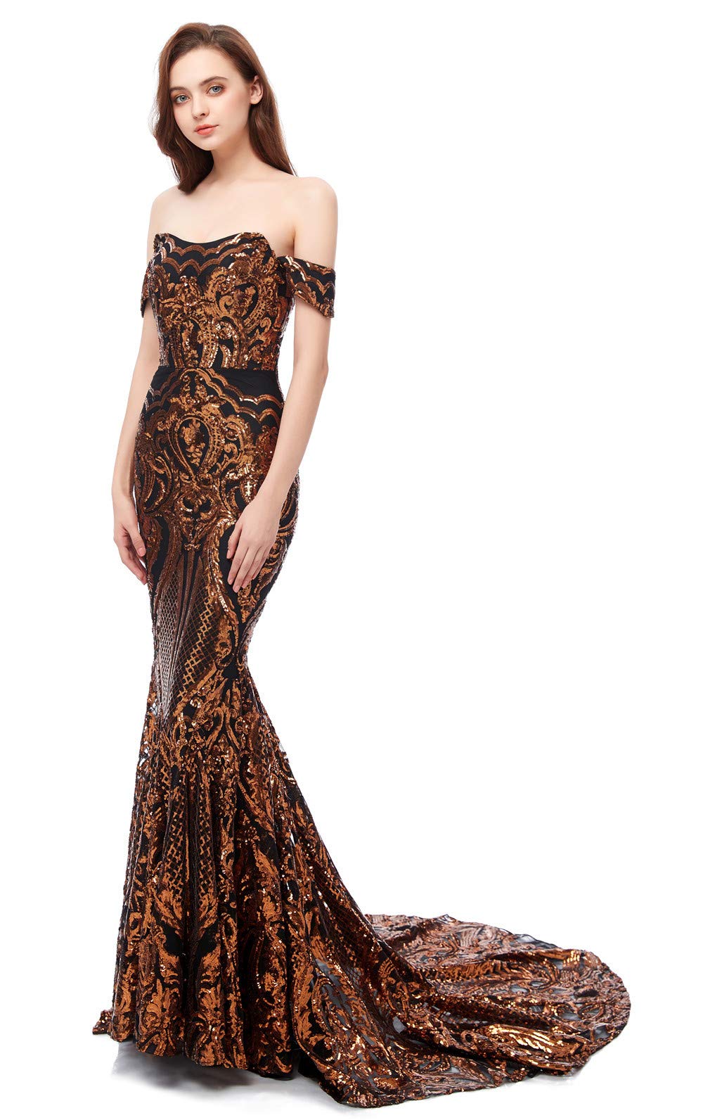 Elinadress Women's Off Shoulder Sequin Evening Party Maxi Dress Mermaid Prom Gown - Elegant Formal Gown for Weddings, Galas & Special Occasions