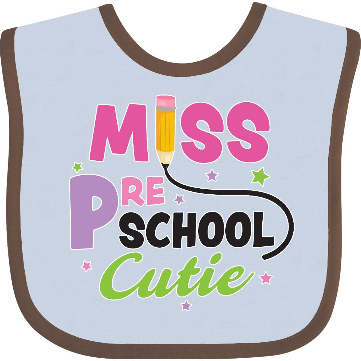 Inktastic Preschool Bib with Pencil & Stars - Soft Baby Feeding Bib