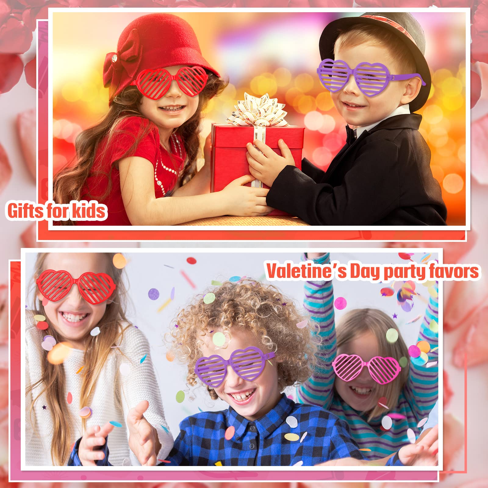 12 Pairs Heart Shaped Sunglasses - Fun Plastic Novelty Glasses for Kids & Adults - Perfect for Valentine's Day, Birthday Parties, Bachelorette, and Costume Events