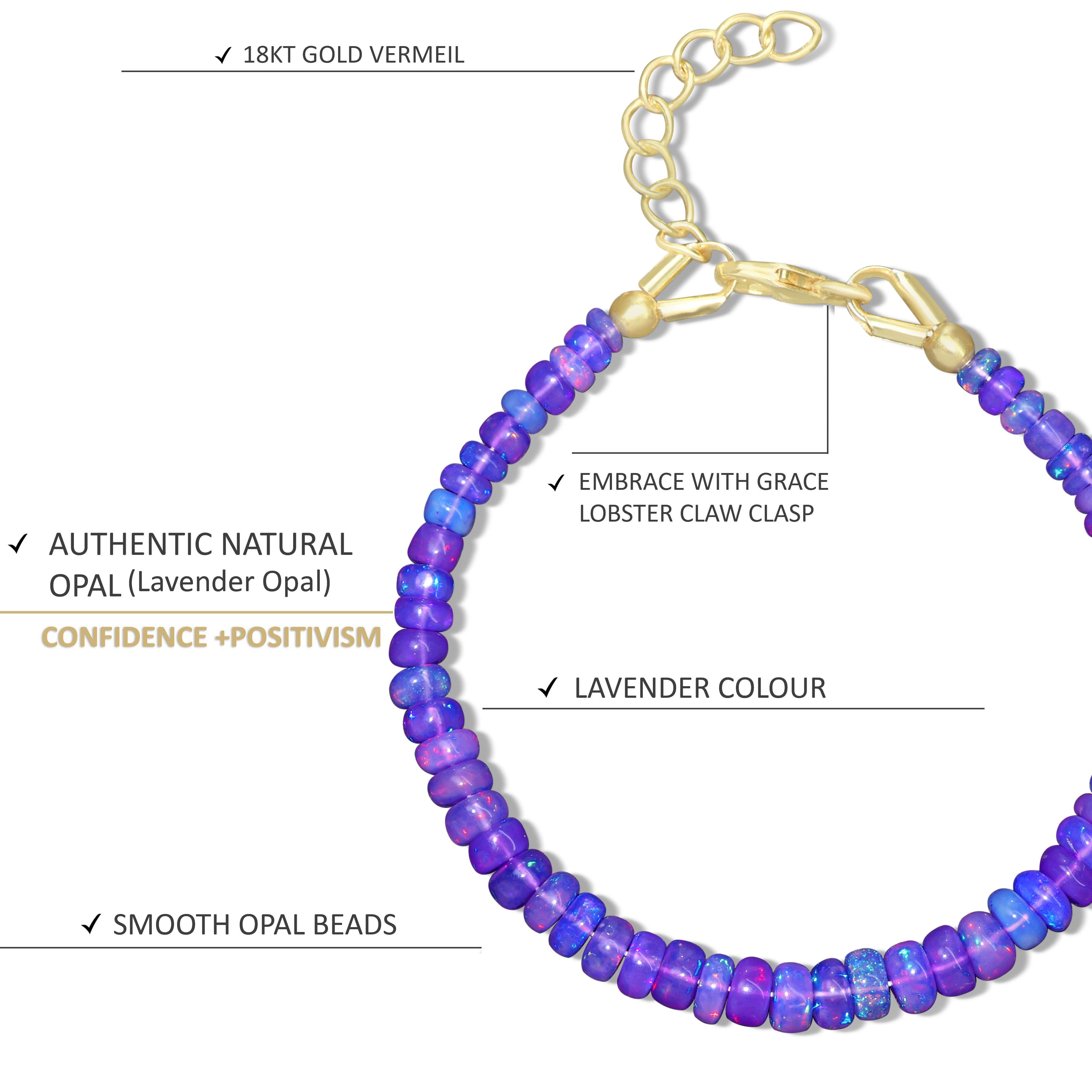 Lavender Opal Rondelle Beads Gold Filled Bracelet for Women - Elegant Handmade Jewelry Gift for Birthday, Wedding & Special Occasions