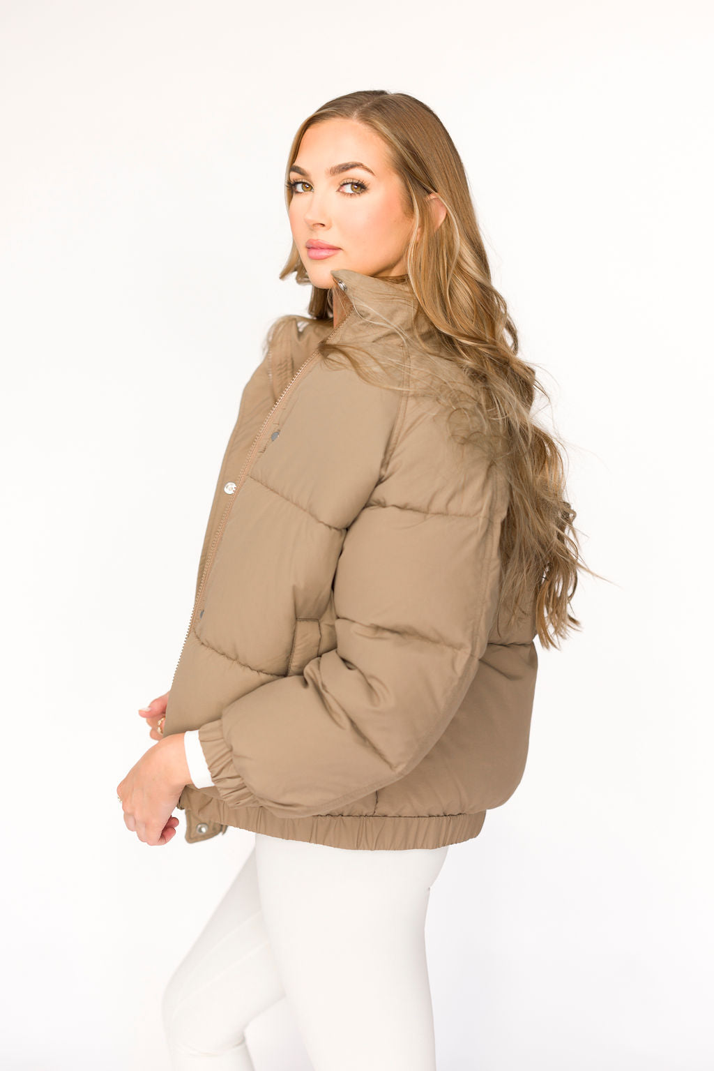 Khaki Jasmine Oversized Puffer Jacket - Women's Winter Coat for Cold Weather, Streetwear Fashion & Outdoor Activities