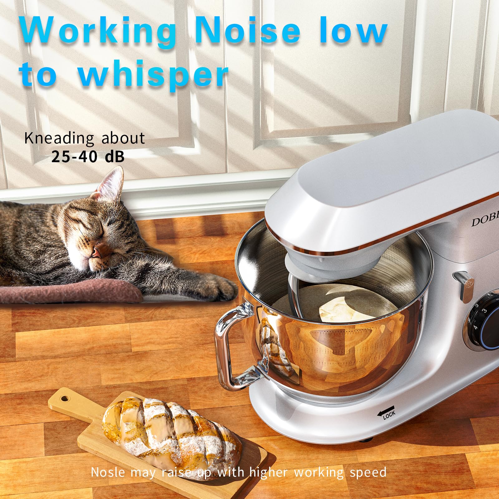 DOBBOR 9.5QT 660W Electric Stand Mixer - 7-Speed Tilt-Head Dough Mixer with Dough Hook, Whisk & Beater - Perfect for Baking Bread, Cakes, Cookies, Pizza & Muffins - Silver | Ideal for Home Bakers & Professional Kitchens