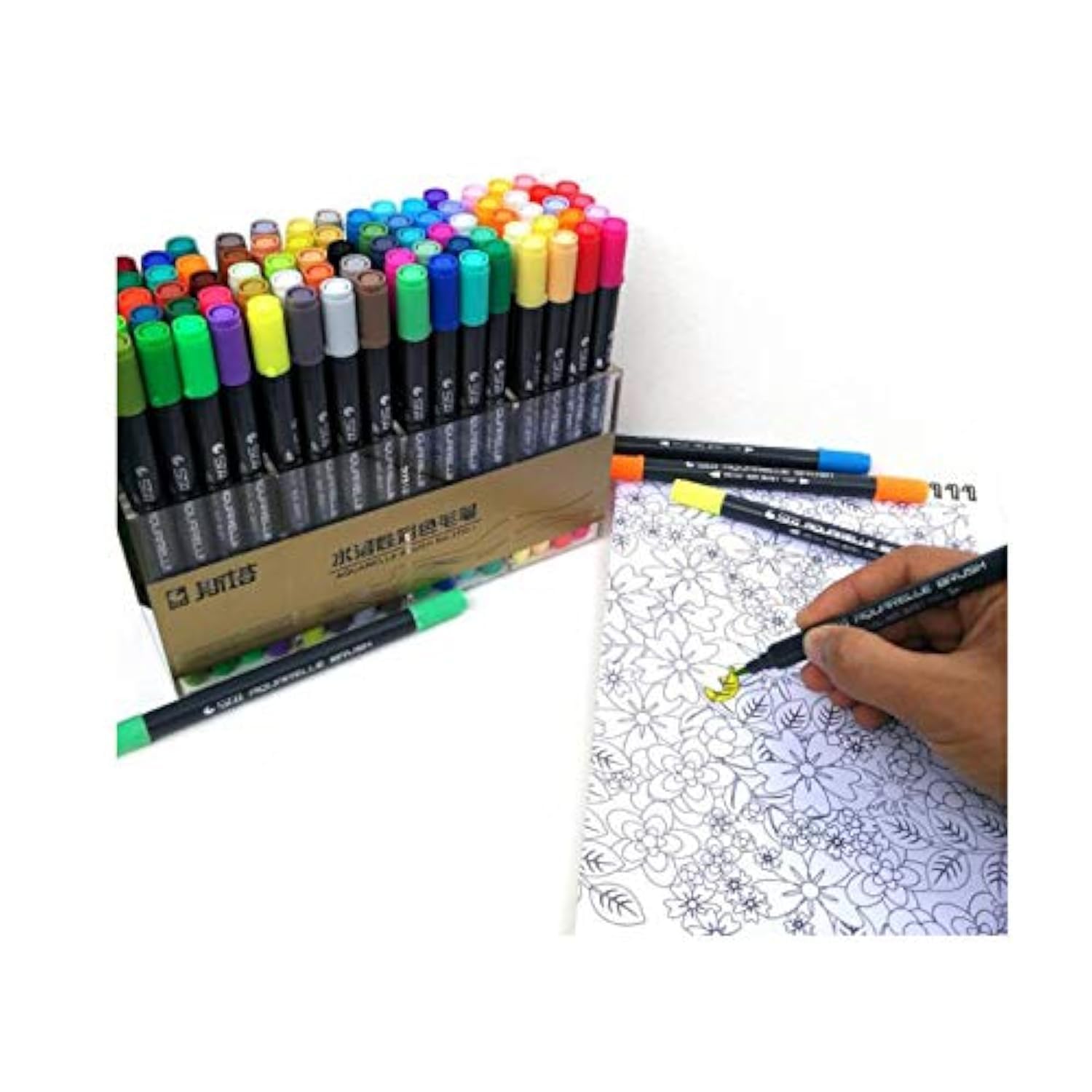 48 Colors Watercolor Dual Brush Marker Set - Soft Flexible Tips for Drawing, Blending, Aquarelle, Calligraphy, Anime & Comic Art - Perfect for Artists, Beginners & Professionals (Use for Sketching, Coloring Books, Lettering & DIY Projects)