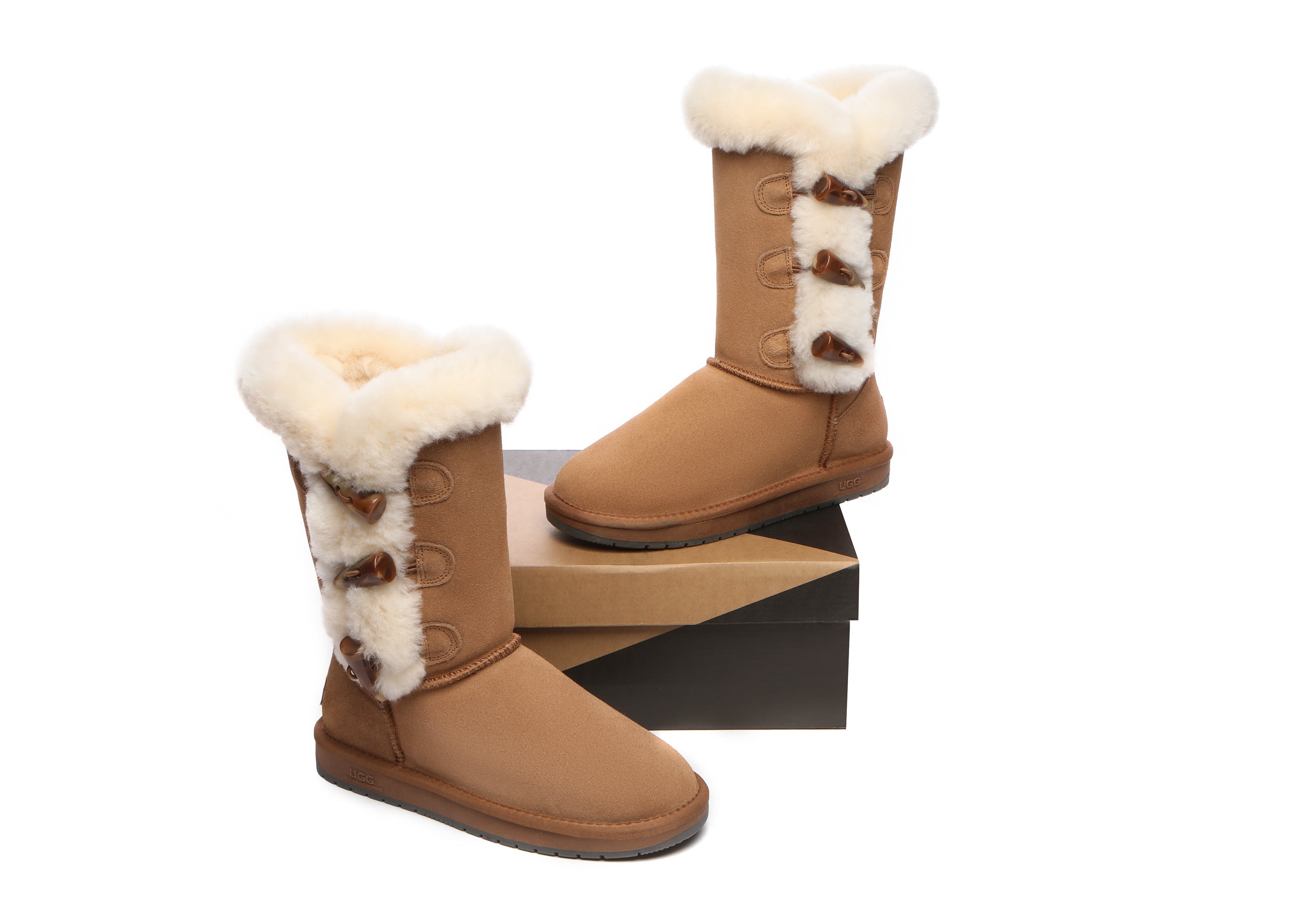 Australian Shepherd® Women's UGG Boots - Genuine Sheepskin Wool Tall Boots with Horn Toggle Closure - Cozy Winter Footwear for Indoor & Outdoor Wear