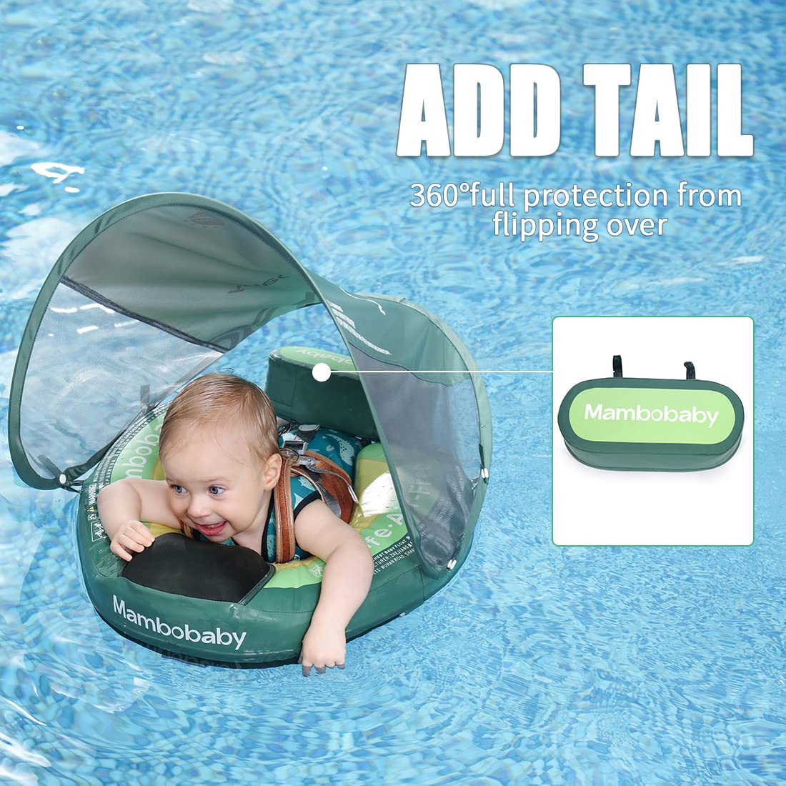**Mambobaby Baby Pool Float with Canopy & Tail – Non-Inflatable Solid Infant Swim Float, Soft Waterproof & Skin-Friendly Material – Perfect for Swimming, Beach, and Backyard Pools**