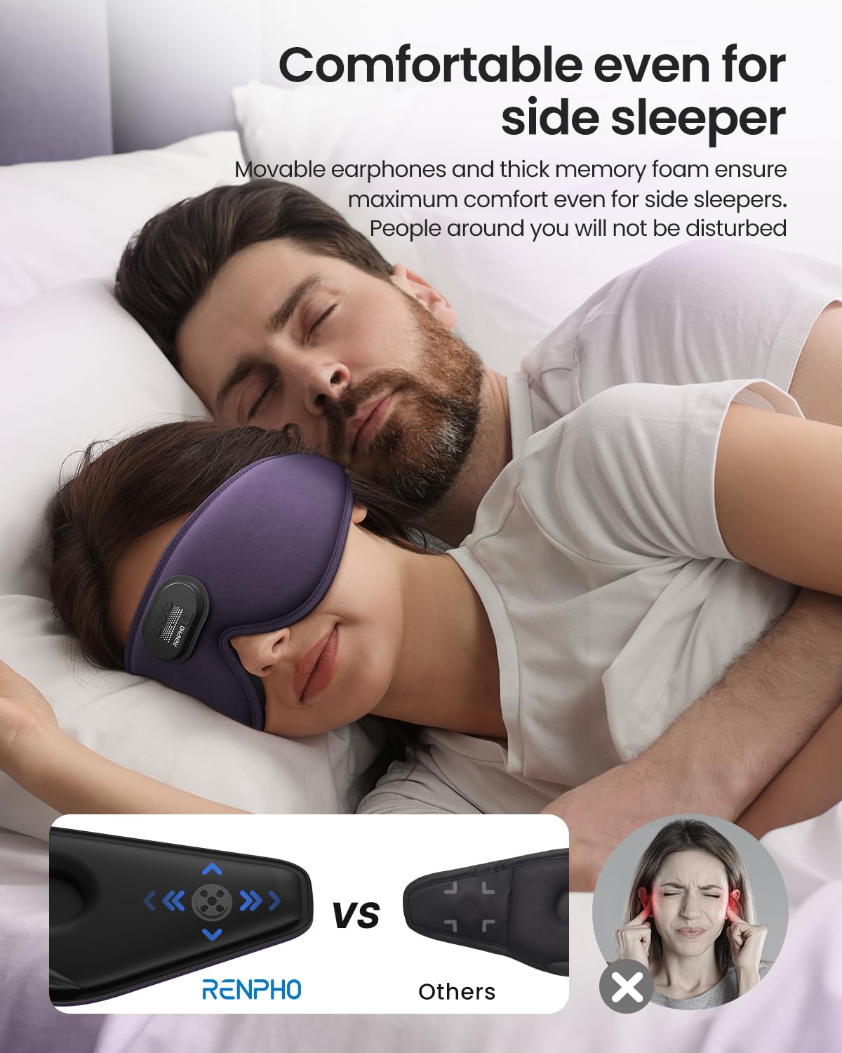 RENPHO Bluetooth Sleep Headphones with Built-in Eyeris 3 Eye Massager - Wireless Headband for Sleeping, Meditation & Travel - Comfortable Noise Canceling for Side Sleepers & Insomnia Relief