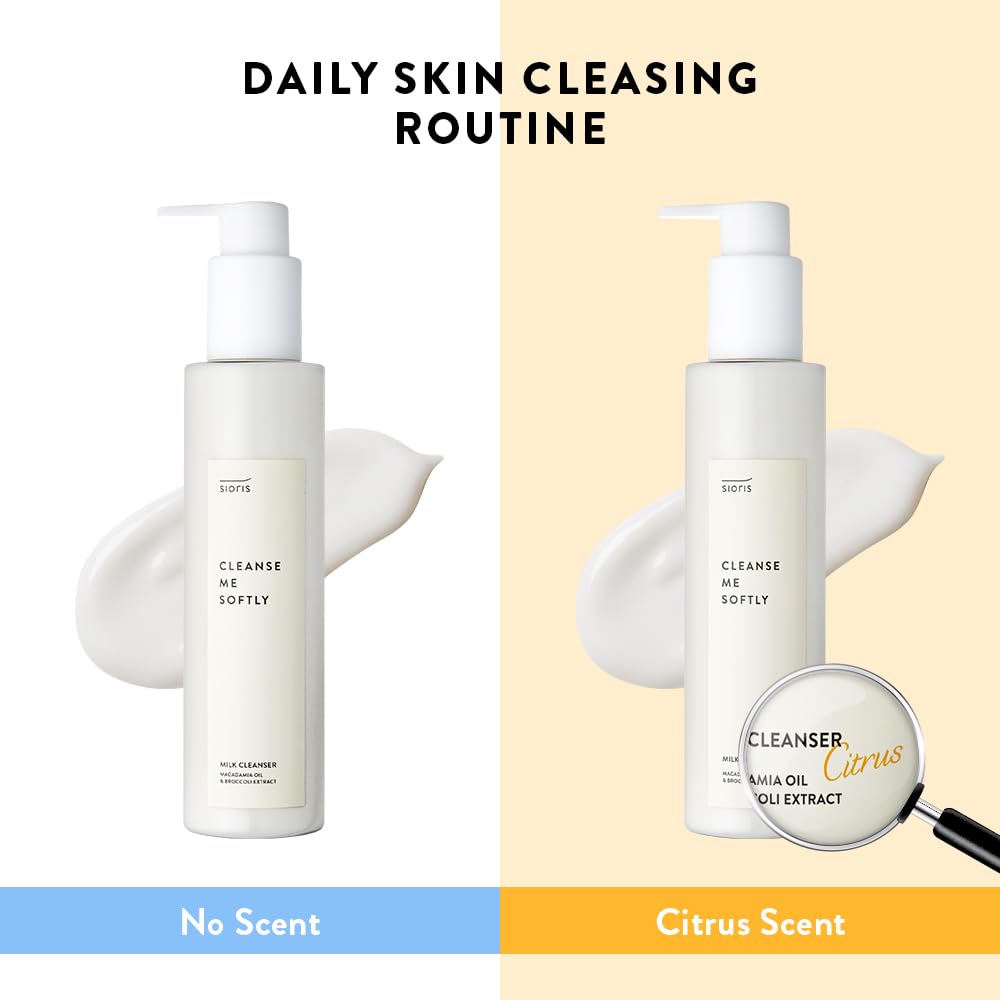 Sioris Cleanse Me Softly Milk Cleanser - Vegan, Citrus Scent, Gentle Daily Face Wash with 62.6% Natural Citrus Water & Macadamia Seed Oil for Dry & Sensitive Skin | Perfect for Morning & Night Skincare Routine