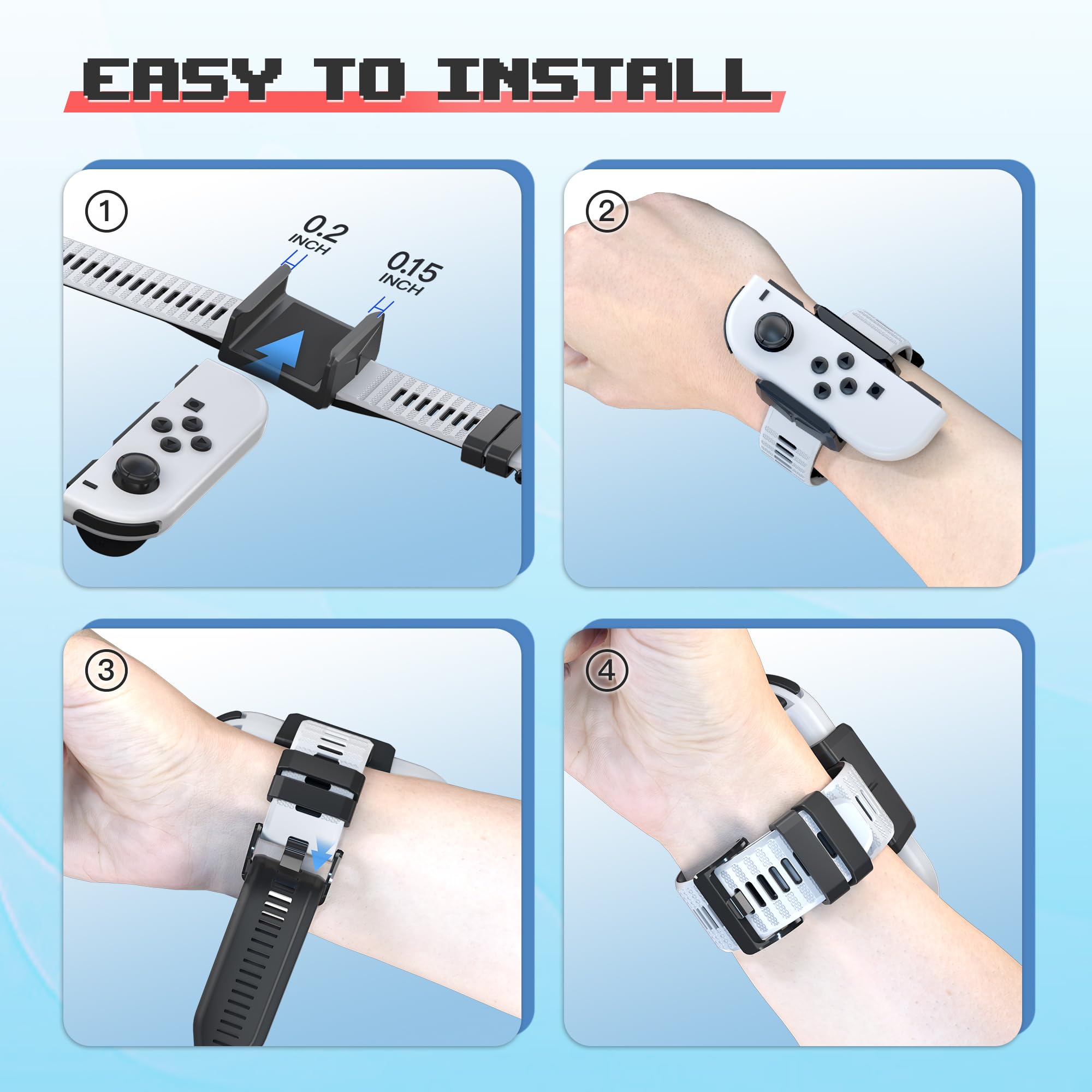 Narati Adjustable Silicone Wrist Straps for Nintendo Switch Joy Cons & OLED Model - 2 Pack Wristbands for Just Dance 2025, 2024, 2023, 2022, 2021 - Perfect for Family Dance Parties & Gaming Workouts