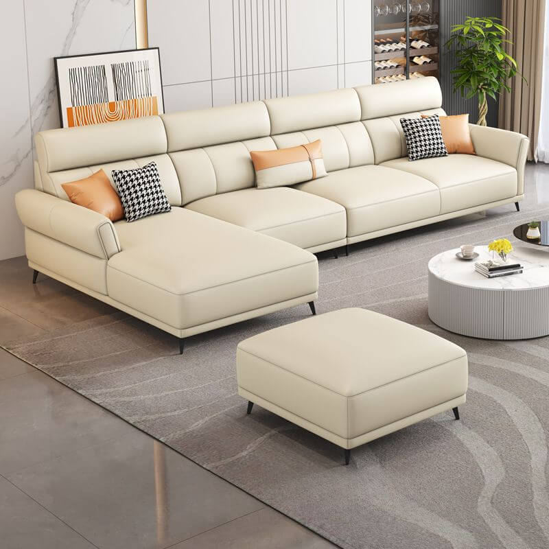 L-Shaped Pine Wood Reclining Sofa in Tangerine Orange - Left Facing Sectional Couch for Living Room, Lounge & Home Theater Comfort