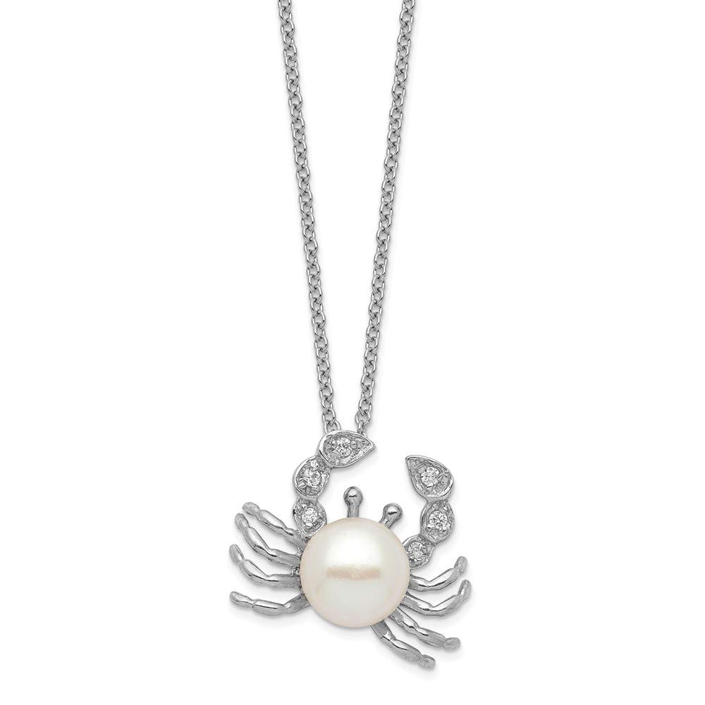 925 Sterling Silver CZ Cubic Zirconia & Freshwater Pearl Crab Pendant Necklace with Lobster Clasp - 19mm Width | Elegant Jewelry Gift for Women, Birthday, Anniversary & Special Occasions