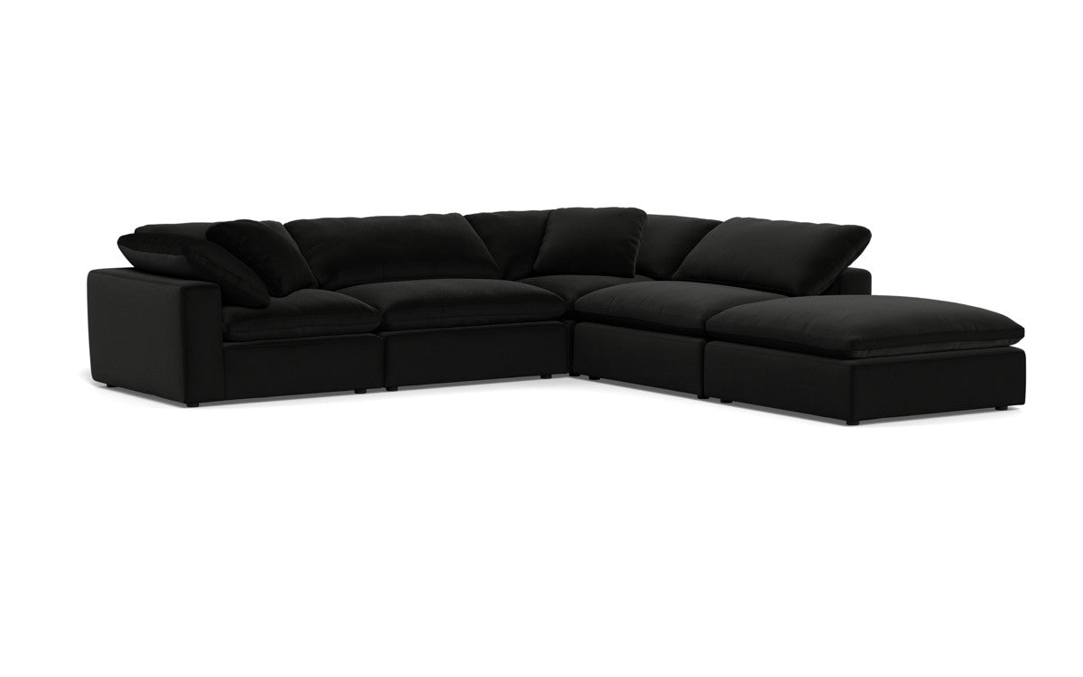 Fluffy 4-Piece Sectional Sofa with Ottoman - Modern L-Shaped Couch Set for Living Room, Family Room & Apartment - Soft Fabric Upholstery, Comfortable Seating for Relaxing & Entertaining